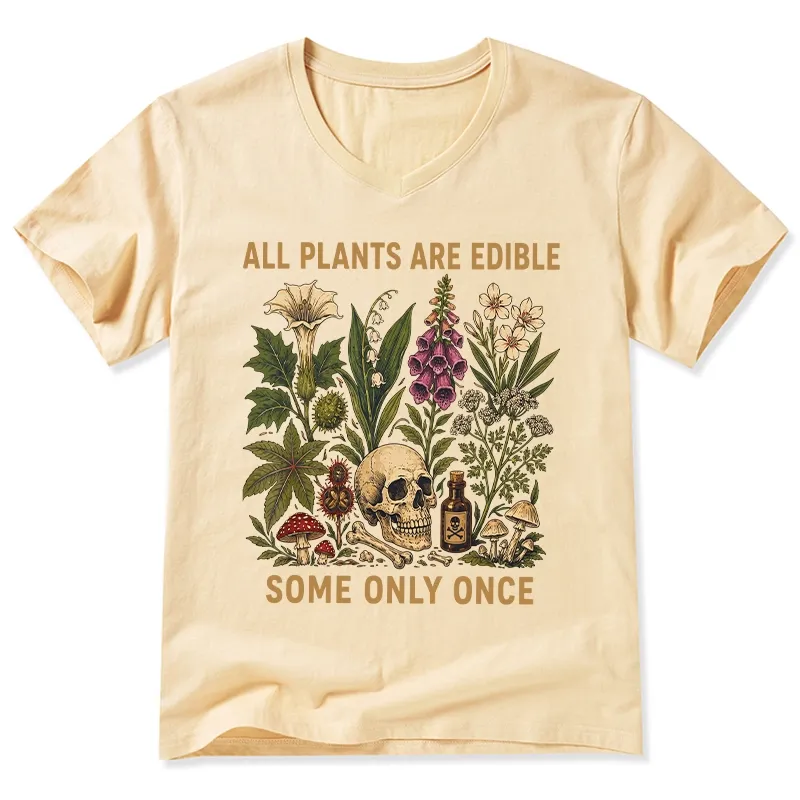 Tokyo-Tiger Edible Plants Some Only Once Joke V-Neck Classic T-Shirt
