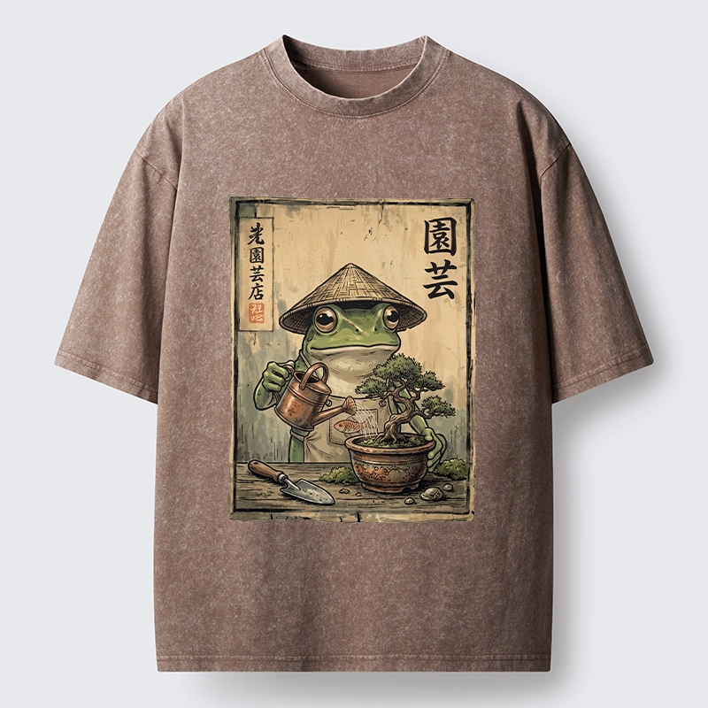 Tokyo-Tiger Frog Takes Good Care Of Bonsai Washed T-Shirt