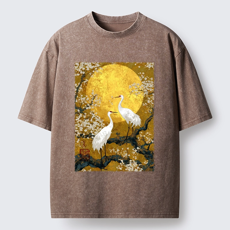 Tokyo-Tiger Traditional Japanese Crane Art Washed T-Shirt