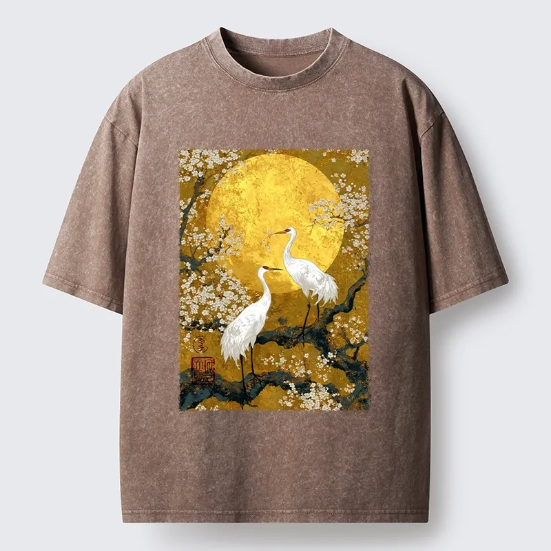 Tokyo-Tiger Traditional Japanese Crane Art Washed T-Shirt