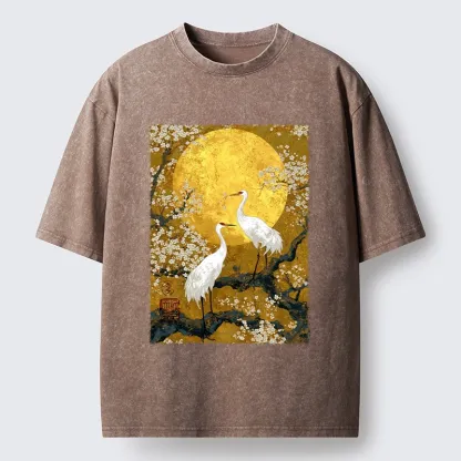 Tokyo-Tiger Traditional Japanese Crane Art Washed T-Shirt