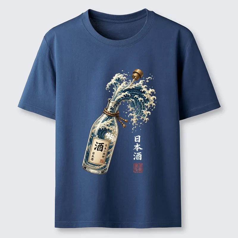 Tokyo-Tiger Ocean Wave Poured From A Sake Bottle Classic T-Shirt