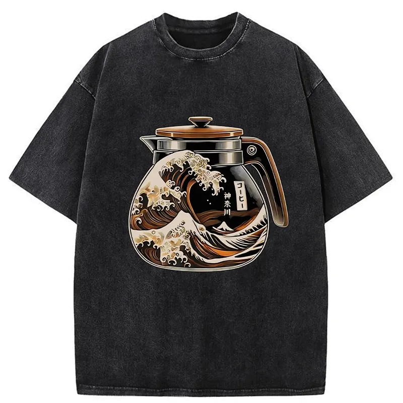 Tokyo-Tiger The Great Wave Off Coffee Washed T-Shirt Sale