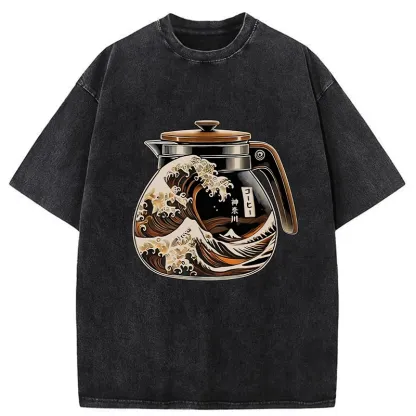 Tokyo-Tiger The Great Wave Off Coffee Washed T-Shirt