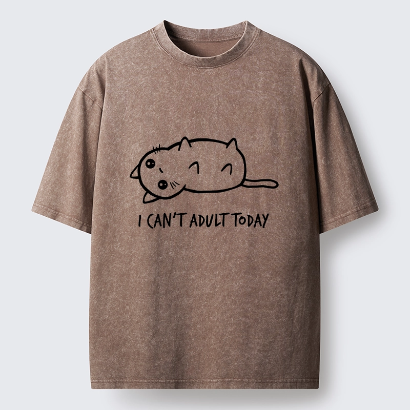 Tokyo-Tiger Lazy Cat Refusing Adulting Life Washed T-Shirt