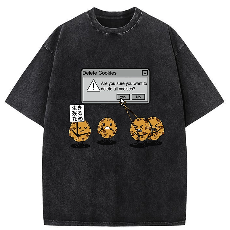 Tokyo-Tiger Funny Delete Cookies Washed T-Shirt