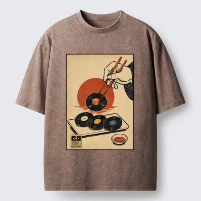 Tokyo-Tiger Chopsticks And Vinyl Sushi Art Washed T-Shirt