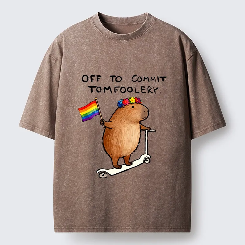 Tokyo-Tiger Pride Capybara On Scooter Meme Washed T-Shirt