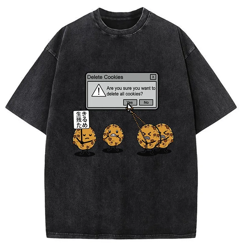 Tokyo-Tiger Funny Delete Cookies Washed T-Shirt