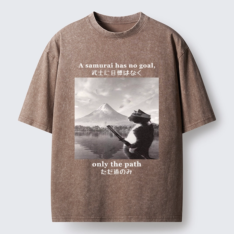 Tokyo-Tiger Samurai Cat At Mount Fuji Washed T-Shirt