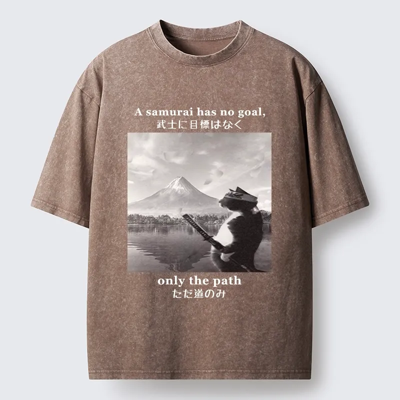 Tokyo-Tiger Samurai Cat At Mount Fuji Washed T-Shirt