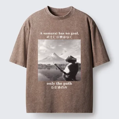 Tokyo-Tiger Samurai Cat At Mount Fuji Washed T-Shirt