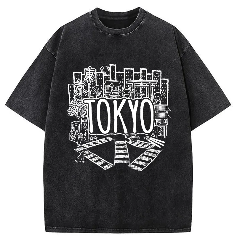 Tokyo-Tiger Cityscape Of Tokyo Washed T-Shirt Sale