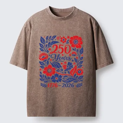 Tokyo-Tiger Floral 250 Years USA Celebration Washed T-Shirt