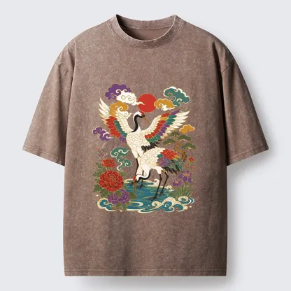 Tokyo-Tiger Traditional Japanese Cranes Art Print Washed T-Shirt