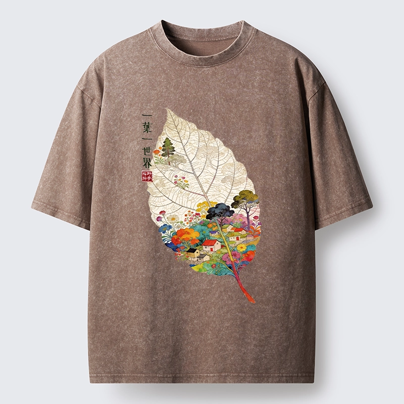 Tokyo-Tiger One Leaf Holds A Tiny Colorful World Washed T-Shirt