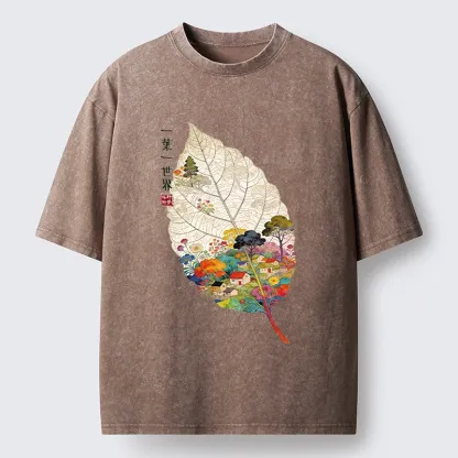 Tokyo-Tiger One Leaf Holds A Tiny Colorful World Washed T-Shirt