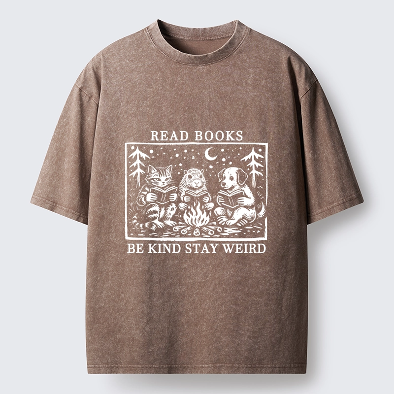 Tokyo-Tiger Be Kind Stay Weird Book Loving Forest Pals Washed T-Shirt
