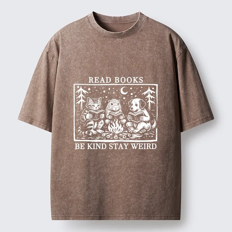 Tokyo-Tiger Be Kind Stay Weird Book Loving Forest Pals Washed T-Shirt