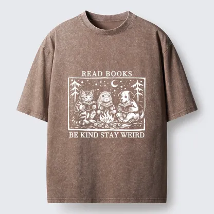 Tokyo-Tiger Be Kind Stay Weird Book Loving Forest Pals Washed T-Shirt