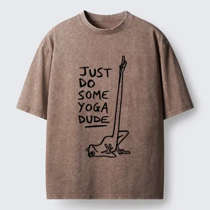 Tokyo-Tiger Funny Stretch Yoga Frog Takes Daily Workout Washed T-Shirt