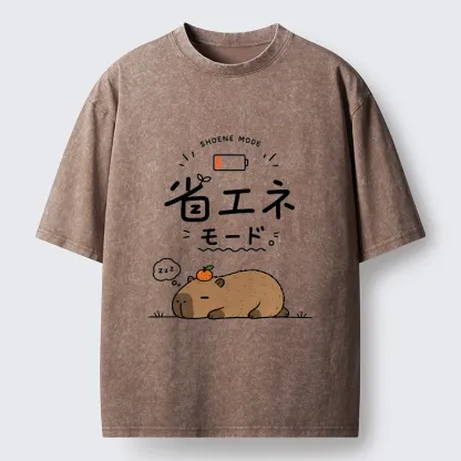 Tokyo-Tiger Capybara Naps Through Slow Lazy Days Washed T-Shirt