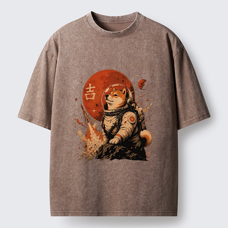 Tokyo-Tiger Space Dog On Red Planet Mission Washed T-Shirt