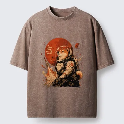 Tokyo-Tiger Space Dog On Red Planet Mission Washed T-Shirt
