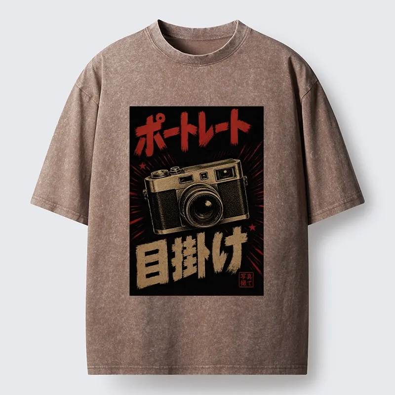 Tokyo-Tiger Old School Japanese Film Camera Washed T-Shirt