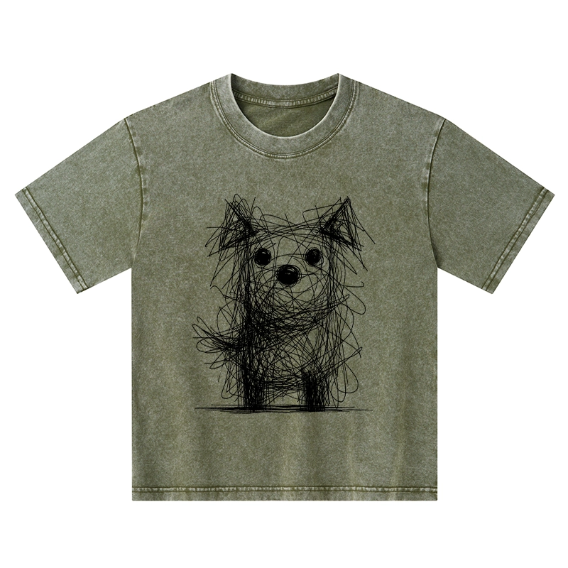 Tokyo-Tiger Scruffy Dog Chaos Art Kids Washed T-Shirt