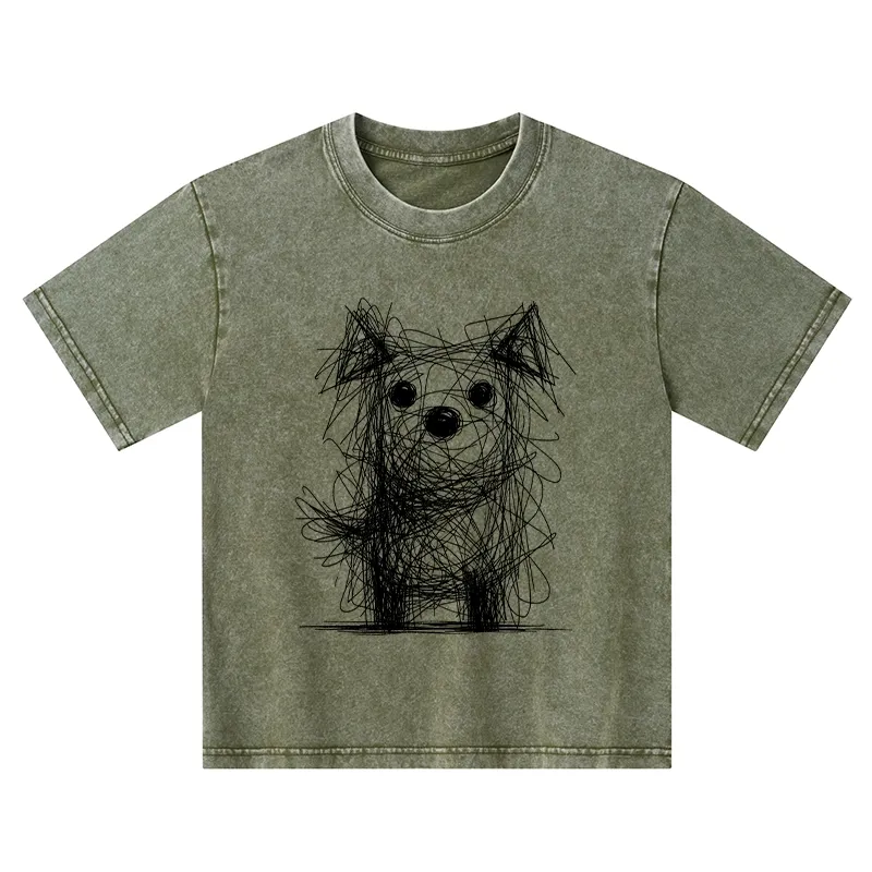 Tokyo-Tiger Scruffy Dog Chaos Art Kids Washed T-Shirt