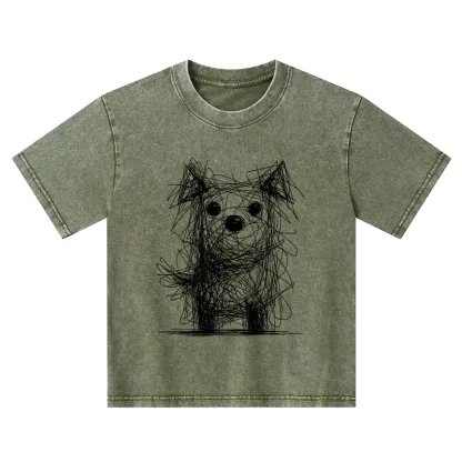 Tokyo-Tiger Scruffy Dog Chaos Art Kids Washed T-Shirt