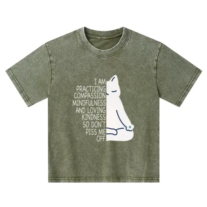 Tokyo-Tiger Calm Black Cat With Anger Issues Kids Washed T-Shirt