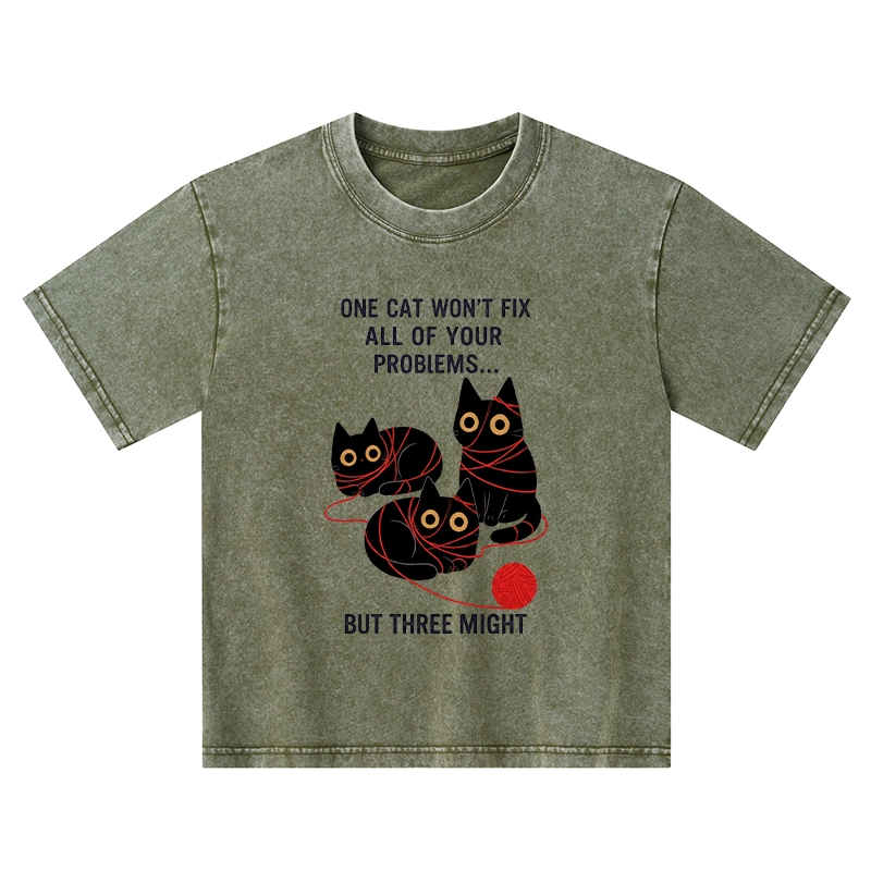 Tokyo-Tiger Three Cats Fix All Problems Kids Washed T-Shirt
