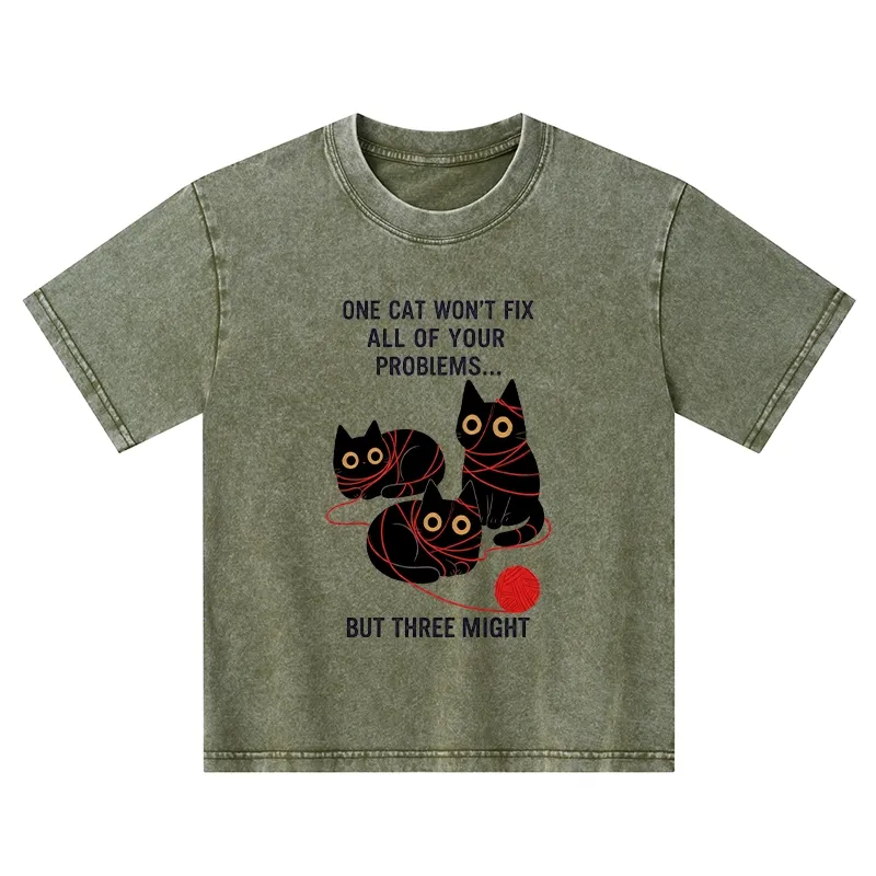 Tokyo-Tiger Three Cats Fix All Problems Kids Washed T-Shirt