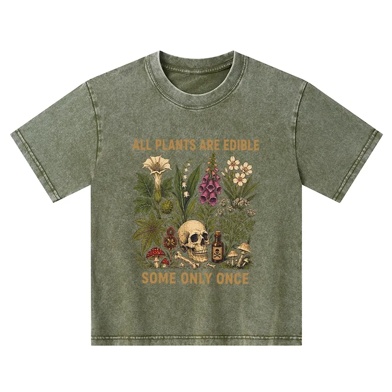 Tokyo-Tiger Edible Plants Some Only Once Joke Kids Washed T-Shirt