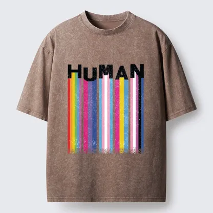 Tokyo-Tiger Rainbow Stripes Human Pride Washed T-Shirt