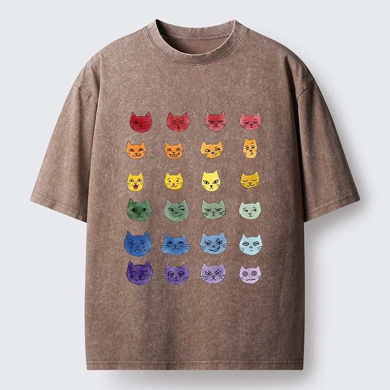 Tokyo-Tiger Watercolor Rainbow Cat Washed T-Shirt