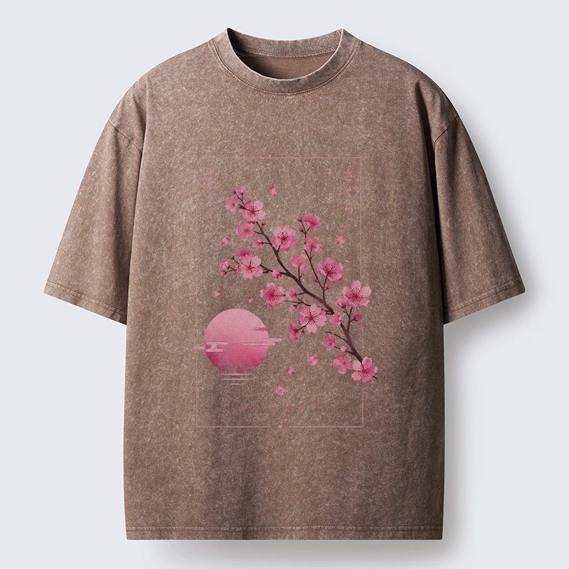Tokyo-Tiger Sakura Moon Japanese Vintage Washed T-Shirt