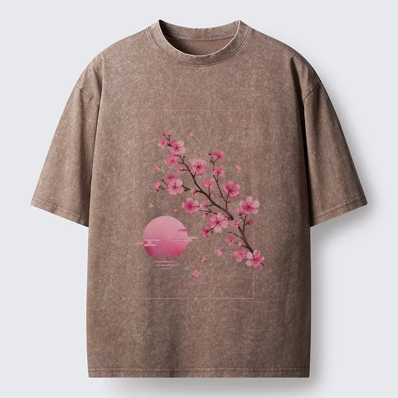 Tokyo-Tiger Sakura Moon Japanese Vintage Washed T-Shirt