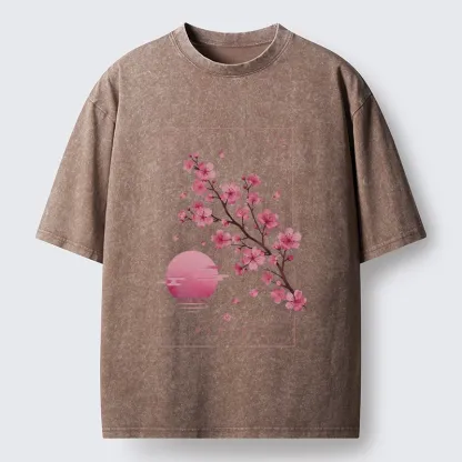 Tokyo-Tiger Sakura Moon Japanese Vintage Washed T-Shirt
