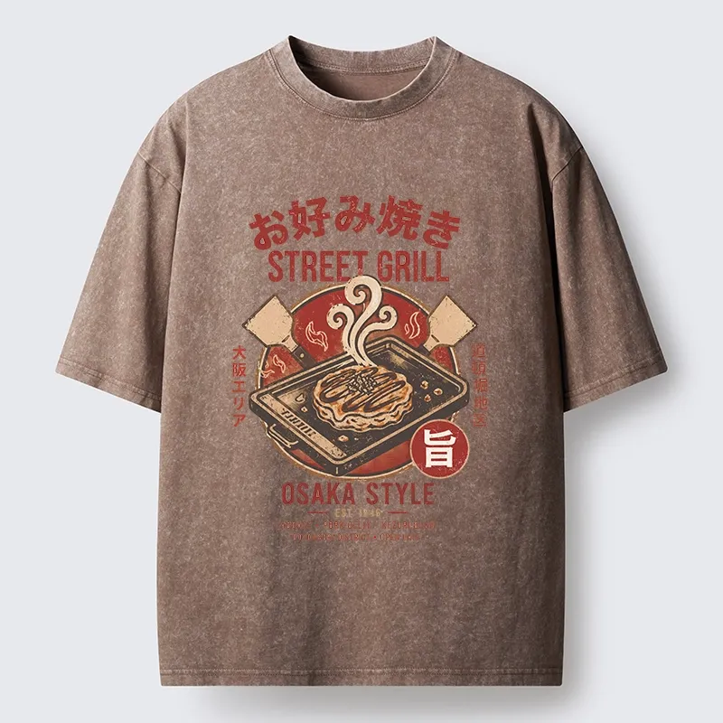 Tokyo-Tiger Classic Japanese Savory Pancake Food Washed T-Shirt