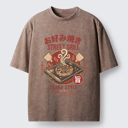 Tokyo-Tiger Classic Japanese Savory Pancake Food Washed T-Shirt