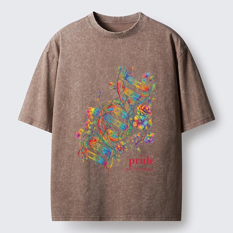 Tokyo-Tiger Floral Rainbow DNA Full Of Pride Spirit Washed T-Shirt