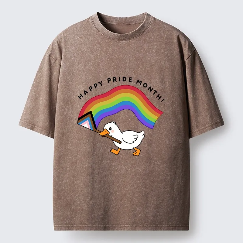 Tokyo-Tiger Funny Meme Duck Waves Pride Flag High Washed T-Shirt