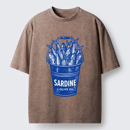Tokyo-Tiger Vintage Bucket Full Of Fresh Sardines Washed T-Shirt