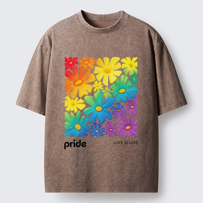 Tokyo-Tiger Colorful Blooms Honor Equal Loving Souls Washed T-Shirt