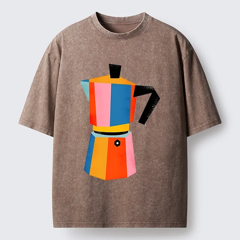 Tokyo-Tiger Bright Hues Make Classic Coffee Pot Washed T-Shirt Sale
