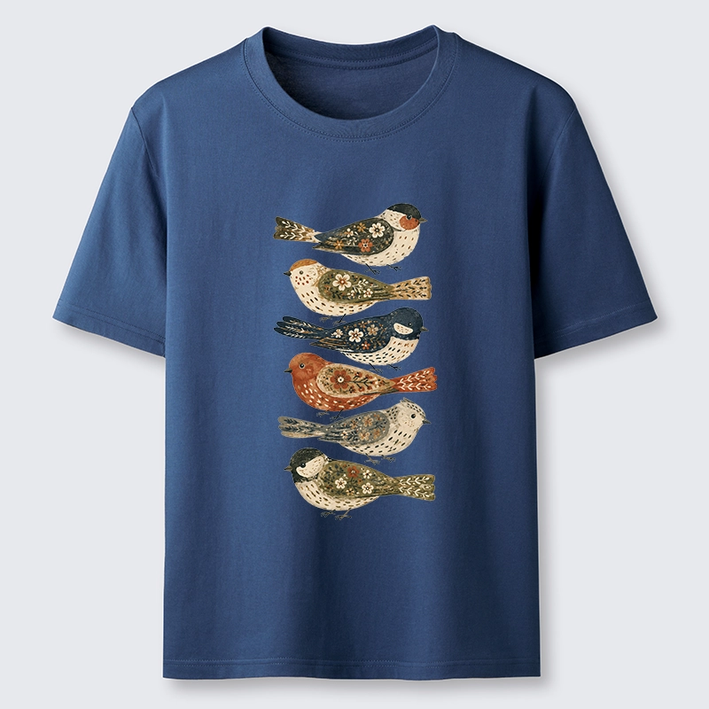 Tokyo-Tiger Colorful Folk Birds In Earthy Tones Classic T-Shirt