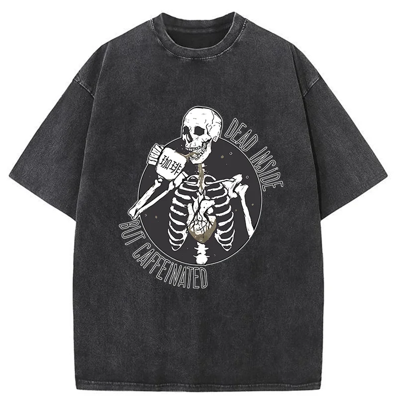 Tokyo-Tiger Dead Inside But Caffeinated Washed T-Shirt